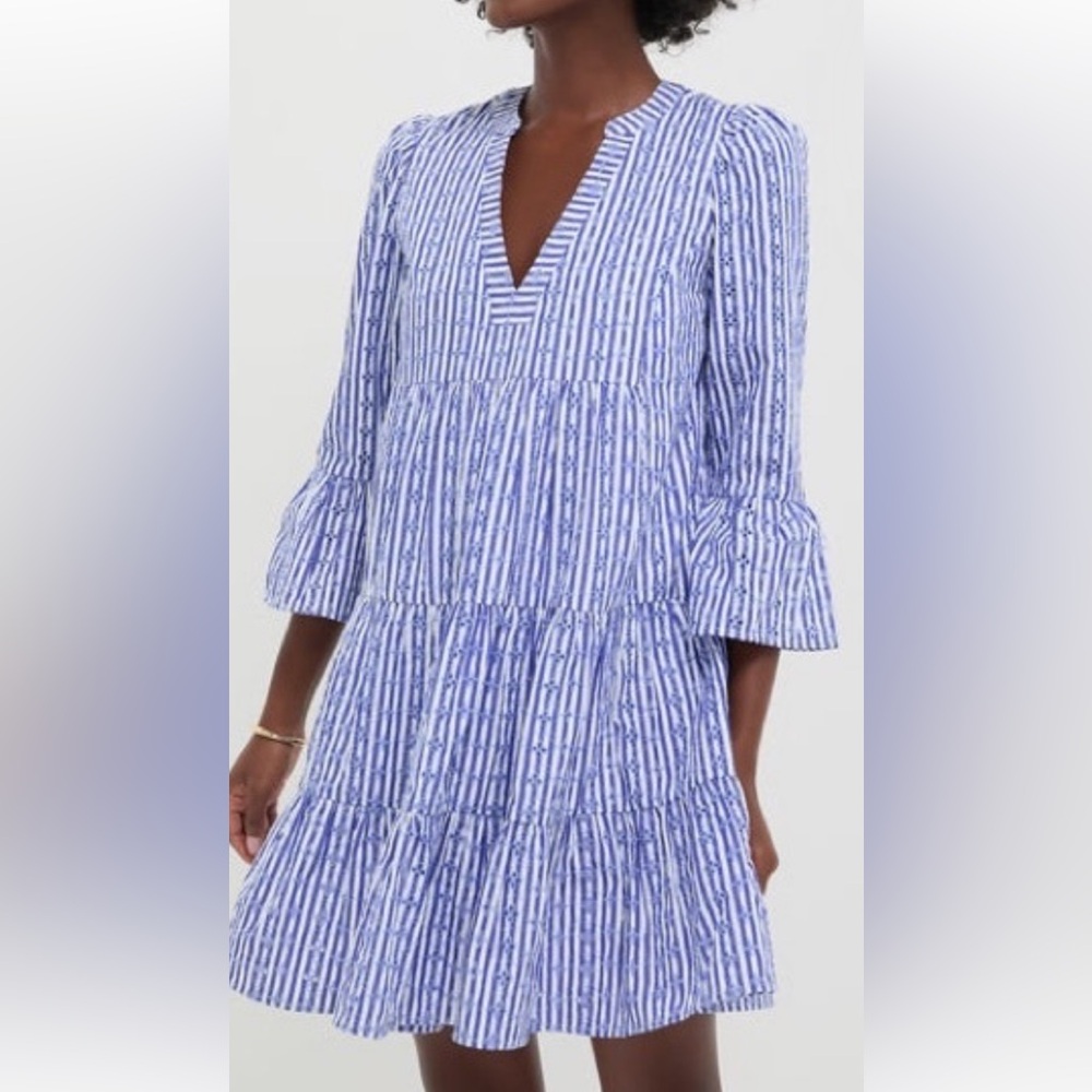 Pomander Place Lanie Embroidered Striped V-Neck Women's Dress - Medium NWT